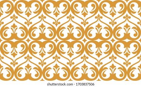 Wallpaper in the style of Baroque. Seamless vector background. White and gold floral ornament. Graphic pattern for fabric, wallpaper, packaging. Ornate Damask flower ornament