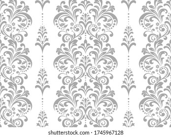 Wallpaper in the style of Baroque. Seamless vector background. White and grey floral ornament. Graphic pattern for fabric, wallpaper, packaging. Ornate Damask flower ornament.