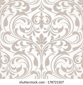 Wallpaper in the style of Baroque. A seamless vector background. Gray and white texture.