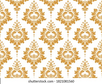 Papel de escritorio de estilo barroco. Fondo vectorial impecable. Ornamento floral blanco y dorado. Patrón gráfico para tela, papel pintado, embalaje. Ornate Damask