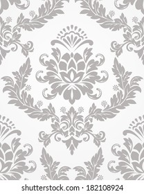 Wallpaper in the style of Baroque. A seamless vector background. Gray and white texture.