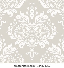 Wallpaper in the style of Baroque. A seamless vector background. Gray and white texture.