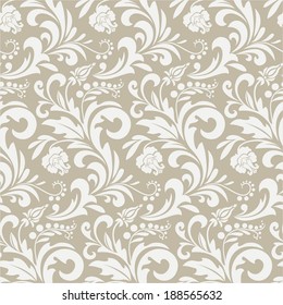 Wallpaper in the style of Baroque. A seamless vector background. Beige and white texture.