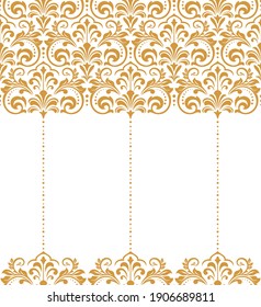 Wallpaper in the style of Baroque. Seamless vector background. White and gold floral ornament. Graphic pattern for fabric, wallpaper, packaging. Ornate Damask flower ornament