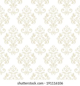 Wallpaper in the style of Baroque. A seamless vector background. Beige and white texture.