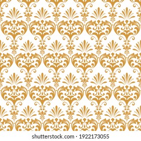 Papel de escritorio de estilo barroco. Fondo vectorial impecable. Ornamento floral blanco y dorado. Patrón gráfico para tela, papel pintado, embalaje. Ornate Damask