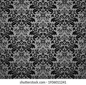 Wallpaper in the style of Baroque. Seamless vector background. Black and gray floral ornament. Graphic pattern for fabric, wallpaper, packaging. Ornate Damask flower ornament