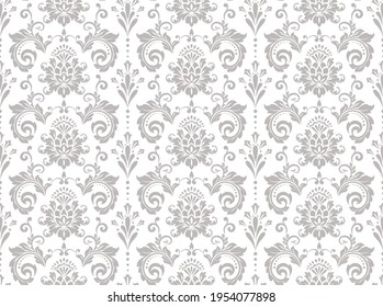 Papel de escritorio de estilo barroco. Fondo vectorial impecable. Ornamento floral blanco y gris. Patrón gráfico para tela, papel pintado, embalaje. Ornate Damask flor ornament.