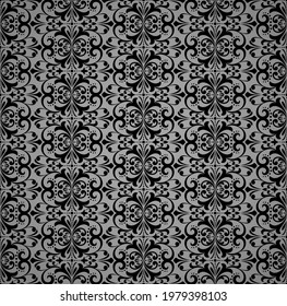 Wallpaper in the style of Baroque. Seamless vector background. Black and gray floral ornament. Graphic pattern for fabric, wallpaper, packaging. Ornate Damask flower ornament