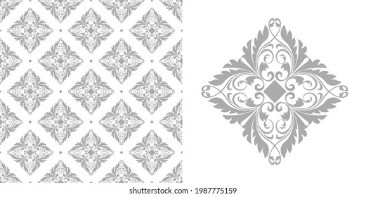 Wallpaper in the style of Baroque. Seamless vector background. White and gray floral ornament. Graphic pattern for fabric, wallpaper, packaging. Ornate Damask flower ornament.