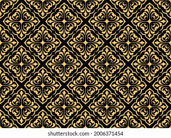 Wallpaper in the style of Baroque. Seamless vector background. Black and gold floral ornament. Graphic pattern for fabric, wallpaper, packaging. Ornate Damask flower ornament