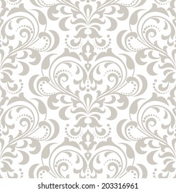 Wallpaper in the style of Baroque. A seamless vector background. Gray and white texture.