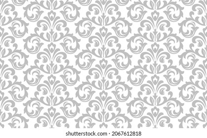 Tapete im Barockstil. Nahtloser Vektorhintergrund. Weiße und graue Blumenschmuck. Grafisches Muster für Gewebe, Tapeten, Verpackung. Blütendekoration der Damast.