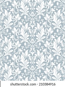 Wallpaper in the style of Baroque. A seamless vector blue background. Damask floral pattern.