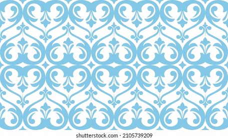 Wallpaper in the style of Baroque. Seamless vector background. White and blue floral ornament. Graphic pattern for fabric, wallpaper, packaging. Ornate Damask flower ornament