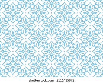 Wallpaper in the style of Baroque. Seamless vector background. White and blue floral ornament. Graphic pattern for fabric, wallpaper, packaging. Ornate Damask flower ornament