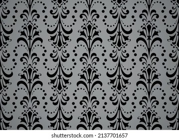 Wallpaper in the style of Baroque. Seamless vector background. Black and gray floral ornament. Graphic pattern for fabric, wallpaper, packaging. Ornate Damask flower ornament