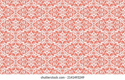 Wallpaper in the style of Baroque. Seamless vector background. White and pink floral ornament. Graphic pattern for fabric, wallpaper, packaging. Ornate Damask flower ornament