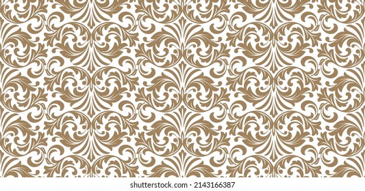 Wallpaper in the style of Baroque. Seamless vector background. White and beige floral ornament. Graphic pattern for fabric, wallpaper, packaging. Ornate Damask flower ornament