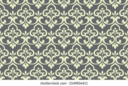 Wallpaper in the style of Baroque. Seamless vector background. Gray floral ornament. Graphic pattern for fabric, wallpaper, packaging. Ornate Damask flower ornament