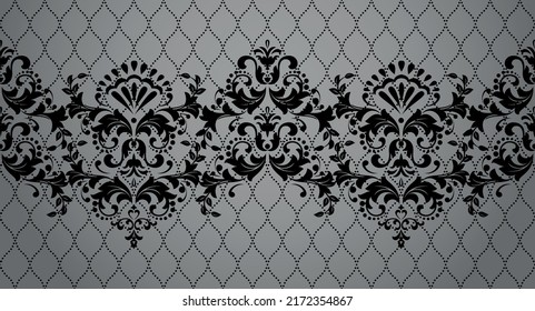 Wallpaper in the style of Baroque. Seamless vector background. Black and gray floral ornament. Graphic pattern for fabric, wallpaper, packaging. Ornate Damask flower ornament