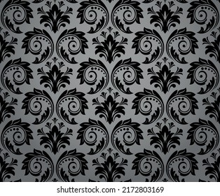 Wallpaper in the style of Baroque. Seamless vector background. Black and gray floral ornament. Graphic pattern for fabric, wallpaper, packaging. Ornate Damask flower ornament