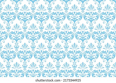Wallpaper in the style of Baroque. Seamless vector background. White and blue floral ornament. Graphic pattern for fabric, wallpaper, packaging. Ornate Damask flower ornament