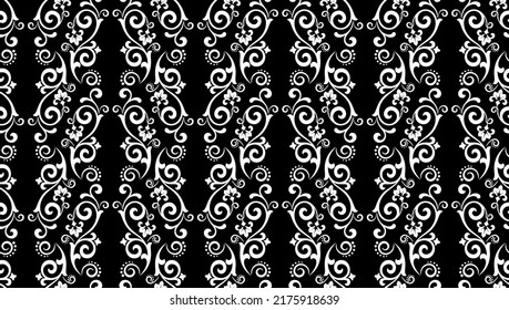 Wallpaper in the style of Baroque. Seamless vector background. White and black floral ornament. Graphic pattern for fabric, wallpaper, packaging. Ornate Damask flower ornament