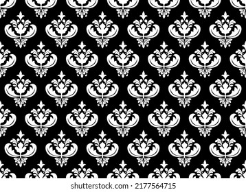 Papel de escritorio de estilo barroco. Fondo vectorial impecable. Ornamento floral blanco y negro. Patrón gráfico para tela, papel pintado, embalaje. Ornate Damask