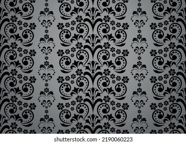 Wallpaper in the style of Baroque. Seamless vector background. Black and gray floral ornament. Graphic pattern for fabric, wallpaper, packaging. Ornate Damask flower ornament