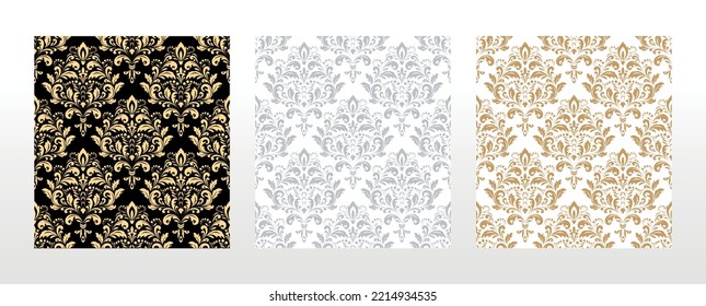 Papel de escritorio de estilo barroco. Fondo vectorial impecable. Conjunto de adornos florales de colores. Patrón gráfico para tela, papel pintado, embalaje. Ornate Damask