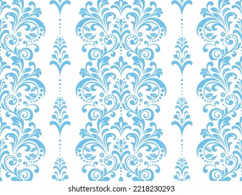 Wallpaper in the style of Baroque. Seamless vector background. White and blue floral ornament. Graphic pattern for fabric, wallpaper, packaging. Ornate Damask flower ornament