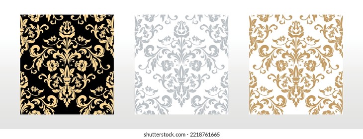 Wallpaper in the style of Baroque. Seamless vector background. Set of colored floral ornament. Graphic pattern for fabric, wallpaper, packaging. Ornate Damask flower ornament