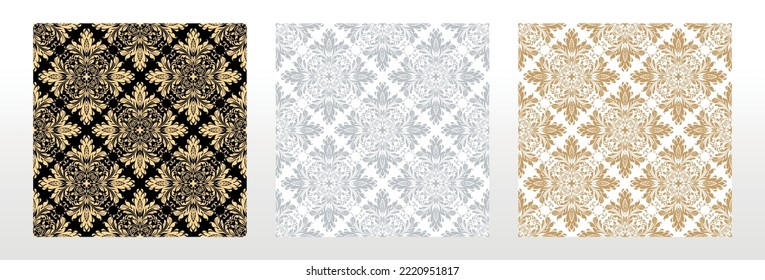 Wallpaper in the style of Baroque. Seamless vector background. Set of colored floral ornament. Graphic pattern for fabric, wallpaper, packaging. Ornate Damask flower ornament