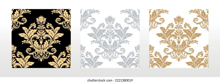 Wallpaper in the style of Baroque. Seamless vector background. Set of colored floral ornament. Graphic pattern for fabric, wallpaper, packaging. Ornate Damask flower ornament