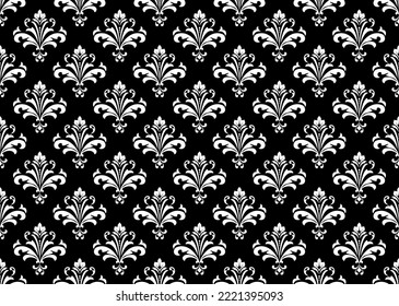 Wallpaper in the style of Baroque. Seamless vector background. White and black floral ornament. Graphic pattern for fabric, wallpaper, packaging. Ornate Damask flower ornament
