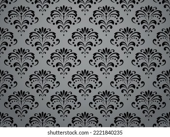 Wallpaper in the style of Baroque. Seamless vector background. Black and gray floral ornament. Graphic pattern for fabric, wallpaper, packaging. Ornate Damask flower ornament