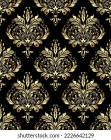 Papel de escritorio de estilo barroco. Fondo vectorial impecable. Ornamento floral de oro y negro. Patrón gráfico para tela, papel pintado, embalaje. Ornate Damask