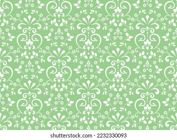 Papel de escritorio de estilo barroco. Fondo vectorial impecable. El adorno floral blanco y verde. Patrón gráfico para tela, papel pintado, embalaje. Ornate Damask