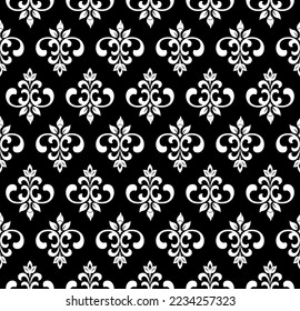 Wallpaper in the style of Baroque. Seamless vector background. White and black floral ornament. Graphic pattern for fabric, wallpaper, packaging. Ornate Damask flower ornament