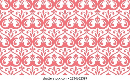 Papel de escritorio de estilo barroco. Fondo vectorial impecable. Ornamento floral blanco y rosa. Patrón gráfico para tela, papel pintado, embalaje. Ornate Damask