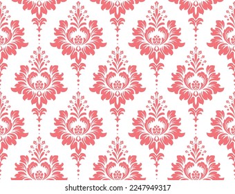 Wallpaper in the style of Baroque. Seamless vector background. White and pink floral ornament. Graphic pattern for fabric, wallpaper, packaging. Ornate Damask flower ornament