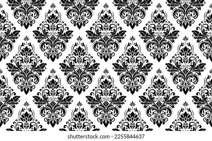 Wallpaper in the style of Baroque. Seamless vector background. White and black floral ornament. Graphic pattern for fabric, wallpaper, packaging. Ornate Damask flower ornament