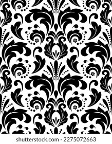 Wallpaper in the style of Baroque. Seamless vector background. White and black floral ornament. Graphic pattern for fabric, wallpaper, packaging. Ornate Damask flower ornament
