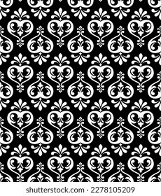 Wallpaper in the style of Baroque. Seamless vector background. White and black floral ornament. Graphic pattern for fabric, wallpaper, packaging. Ornate Damask flower ornament