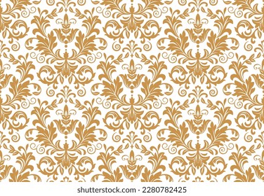 Wallpaper in the style of Baroque. Seamless vector background. White and gold floral ornament. Graphic pattern for fabric, wallpaper, packaging. Ornate Damask flower ornament