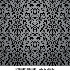 Papel de escritorio de estilo barroco. Fondo vectorial impecable. Ornamento floral negro y gris. Patrón gráfico para tela, papel pintado, embalaje. Ornate Damask