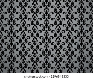 Papel de escritorio de estilo barroco. Fondo vectorial impecable. Ornamento floral negro y gris. Patrón gráfico para tela, papel pintado, embalaje. Ornate Damask