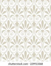 Wallpaper in the style of Baroque. A seamless vector background. Beige and white texture. Floral ornament.