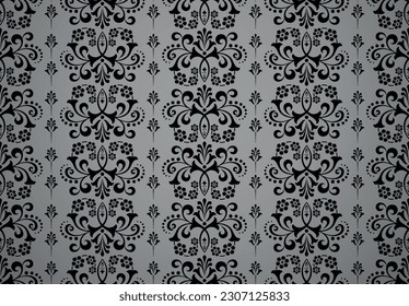 Wallpaper in the style of Baroque. Seamless vector background. White and black floral ornament. Graphic pattern for fabric, wallpaper, packaging. Ornate Damask flower ornament